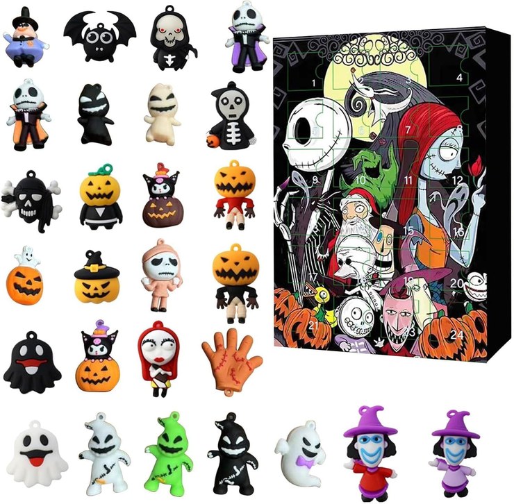 Amanhand 2024 Christmas Halloween Advent Calendar, 24-Day Christmas Countdown Calendar with Surprise Scary Doll, Funny Halloween Horror Figures Collectible Figures Thankgiving Kid's Gift (B)