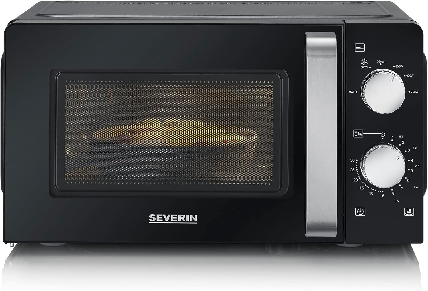 Severin MW 7886 Solo Defrost and Heat Microwave Oven with Turntable for Even Heat Distribution, Black/Stainless Steel