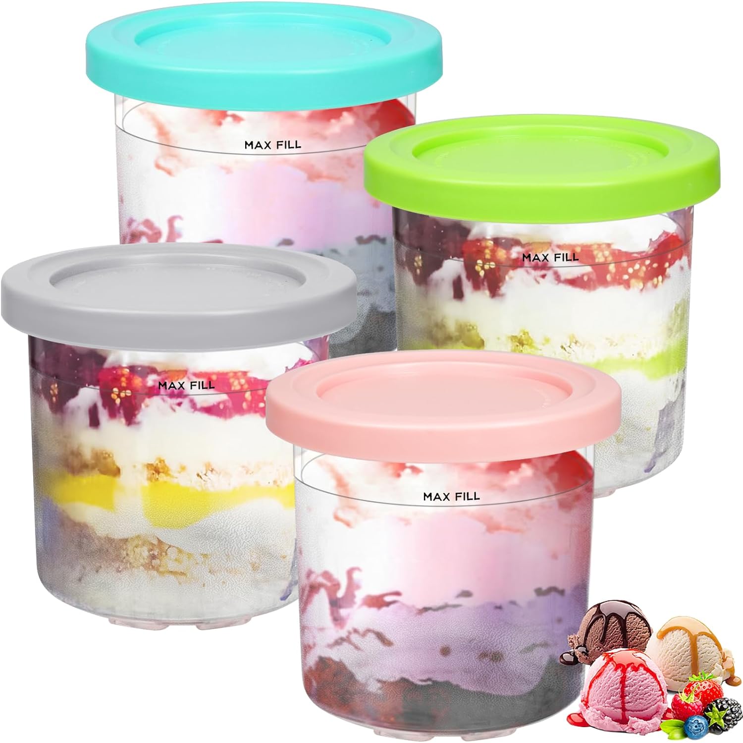 GINOYA Ice Cream Cups for Ninja NC300UK 4 Pack Ice Cream Cups Official Accessories Compatible with Ninja Ice Cream Maker NC300UK