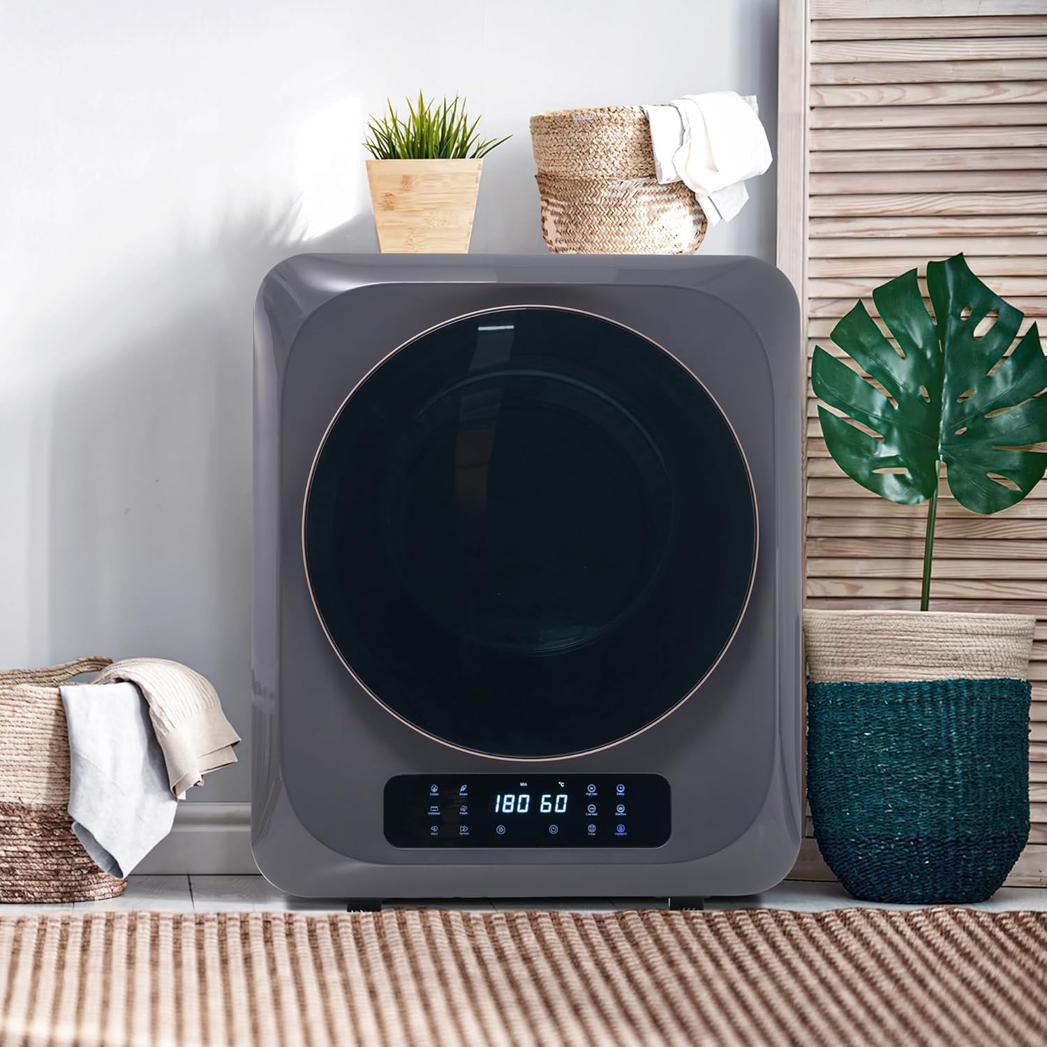 Merax Exhaust Dryer, Stainless Steel Exhaust Dryer: 3 kg, 850 W, Space-saving, Powerful and Safe with 6 Programs and Overheating Protection, Gray
