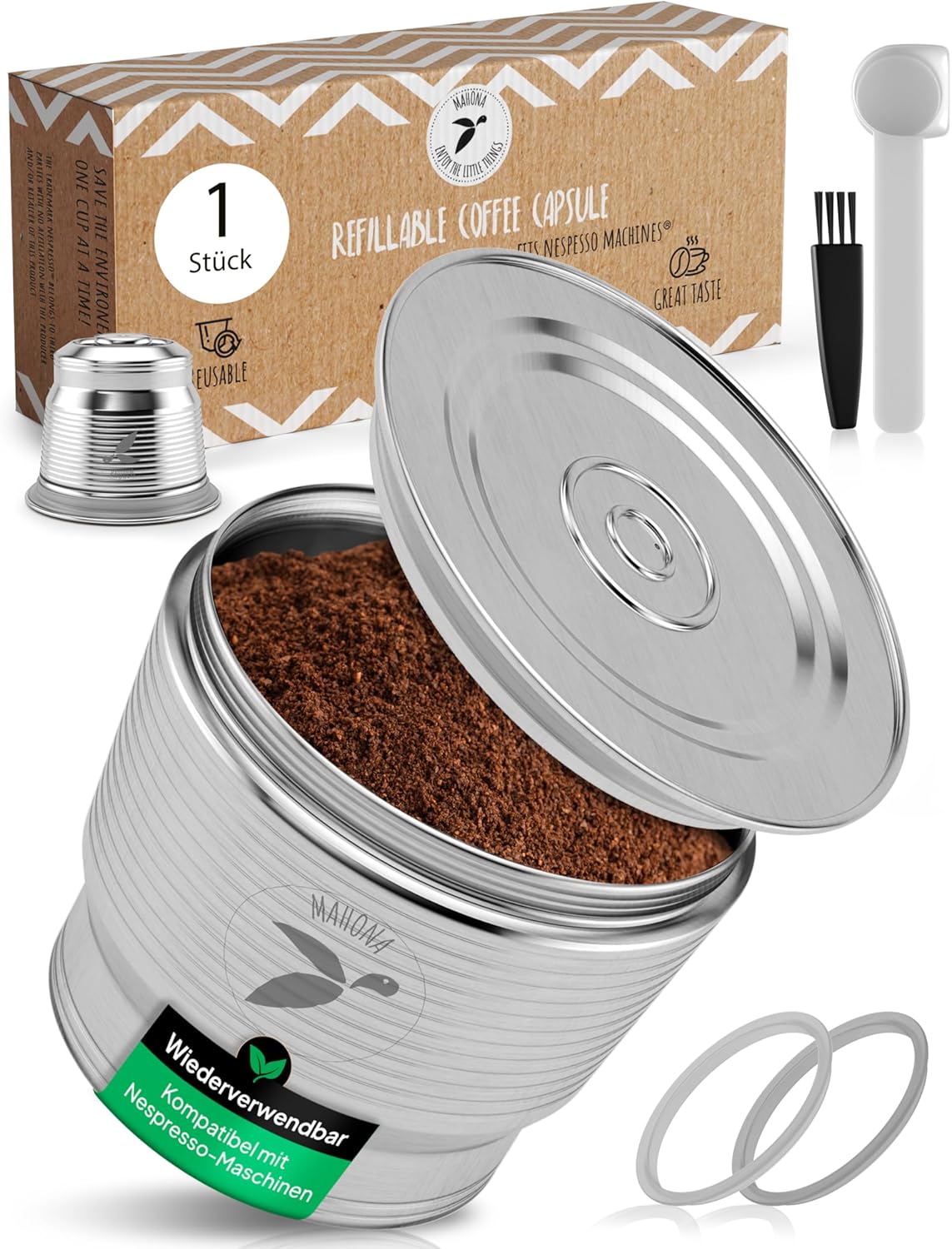 mahona Refillable Nespresso Coffee Capsule Made of Stainless Steel for Refilling, Reusable Refill Capsule for Environmentally Conscious Coffee Lovers, Compatible with Nespresso Machines, Capsule