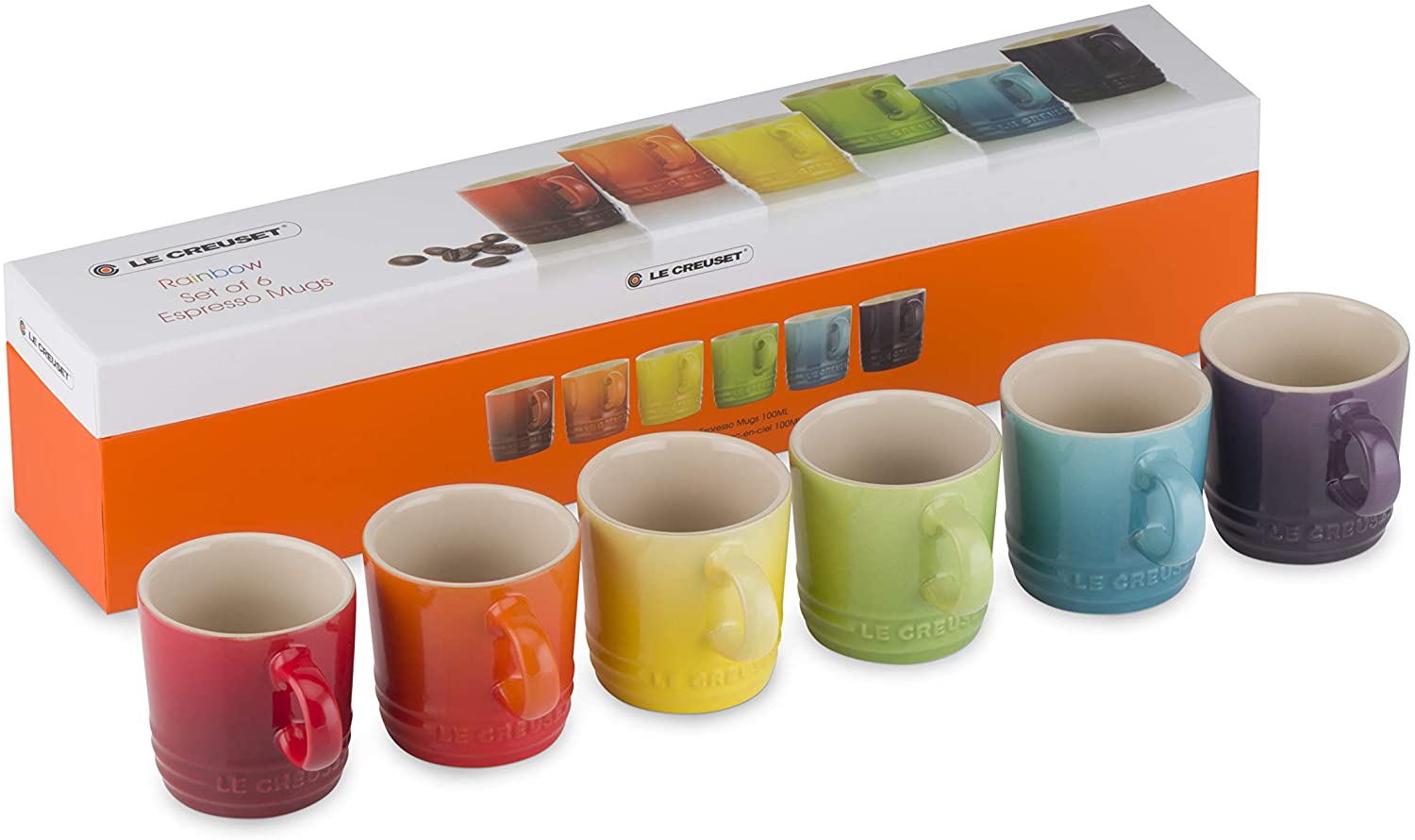 Le Creuset Set of 6 Espresso Cups 8.5 cm Stoneware Rainbow