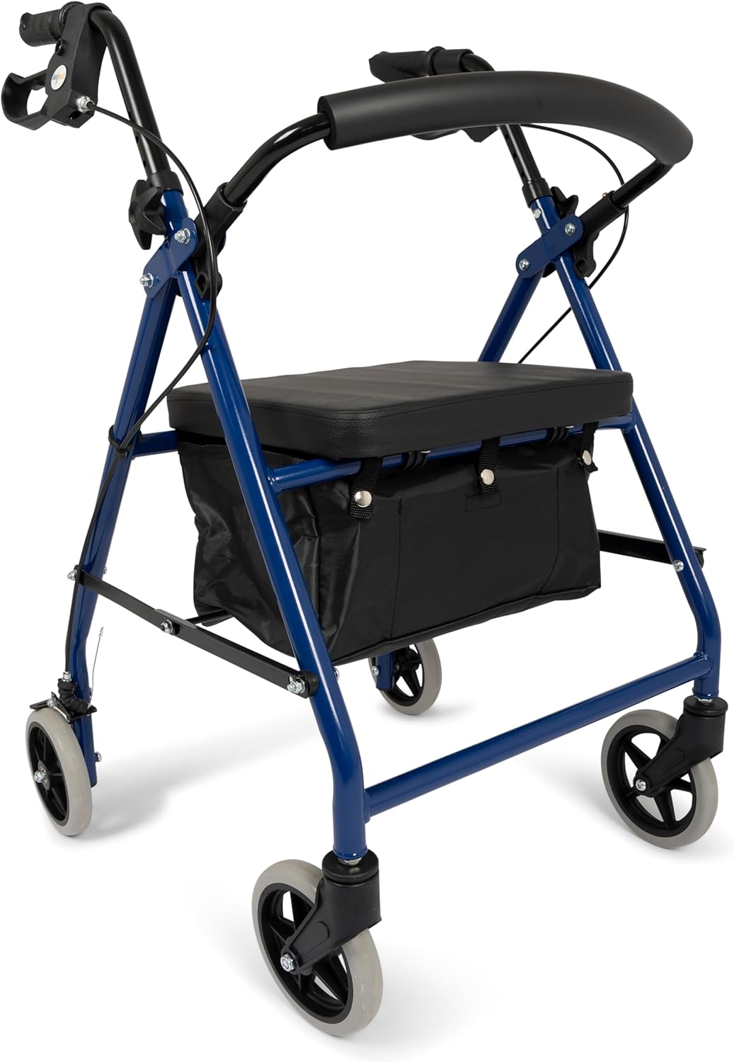 Dunimed Lightweight Foldable Rollator - Includes Tray and Basket - Easy Foldable for Boot Foldable Travel Rollator - Height Adjustable - Walking Trolley - Walking Aid - Walking Aid - Blue
