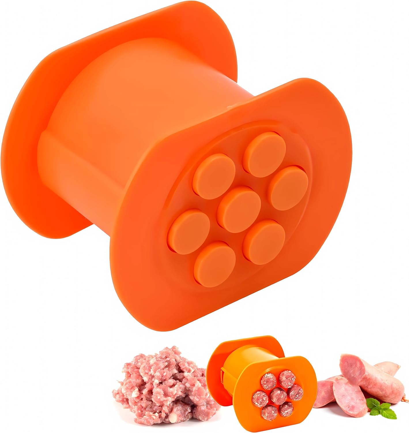 CFSVVD Cevapcici Press, Cevapcici, Manual Cevapcici Maker for Homemade Sausages, Hot Dog Maker with 7 Holes for Burgers/Croquettes/Pastries (Orange)
