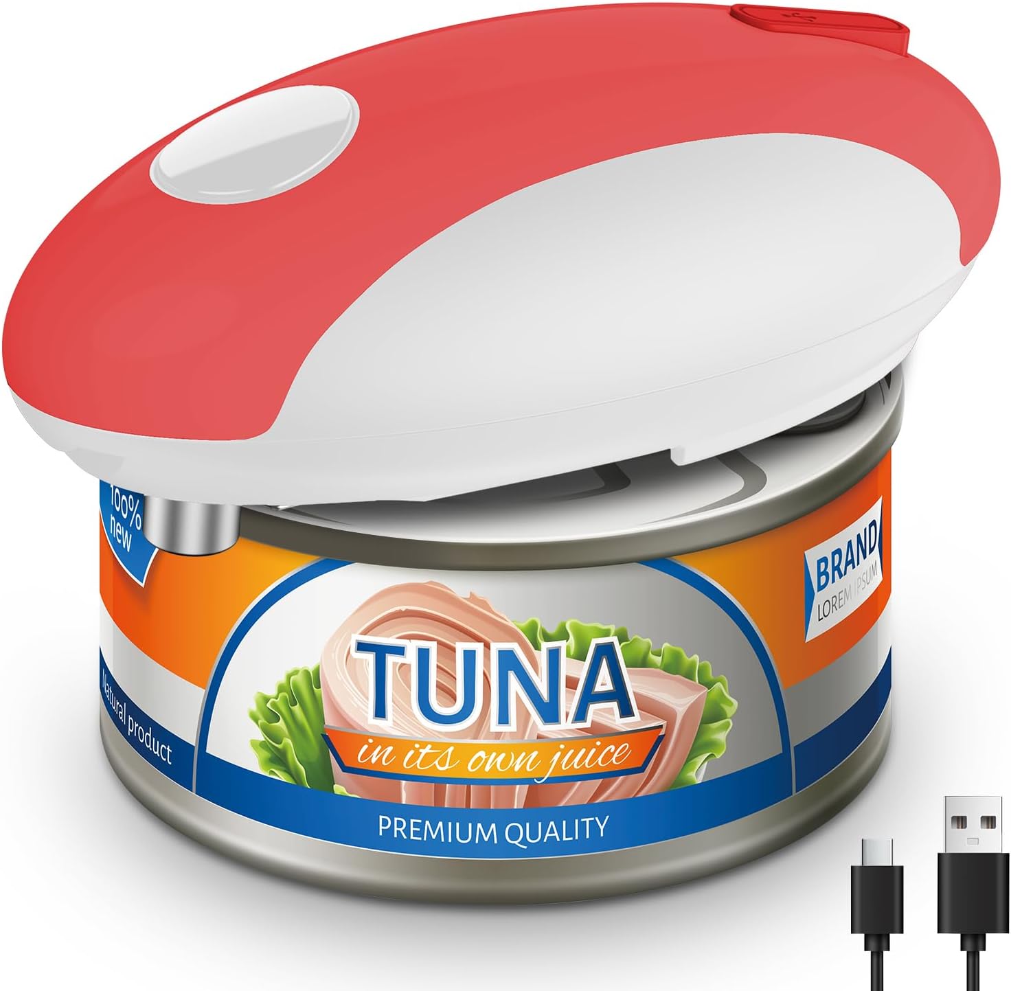 Red Rechargeable Electric Can Opener – One-Touch Automatic Operation, Magnetic Lid Holder & Smooth Edge Cutting, Cordless & Easy to Use for Seniors, Works with All Standard Cans