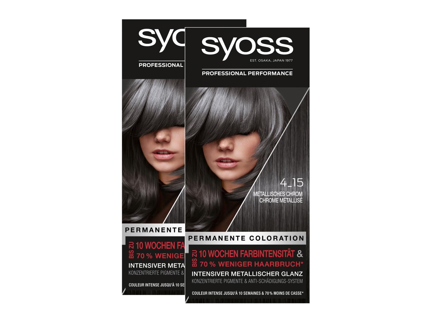 Syoss Color Hair Color 4_15 Metallic Chrome (2 x 115 ml), Permanent Coloration for up to 10 Weeks of Color Intensity and 70% Less Hair Breakage