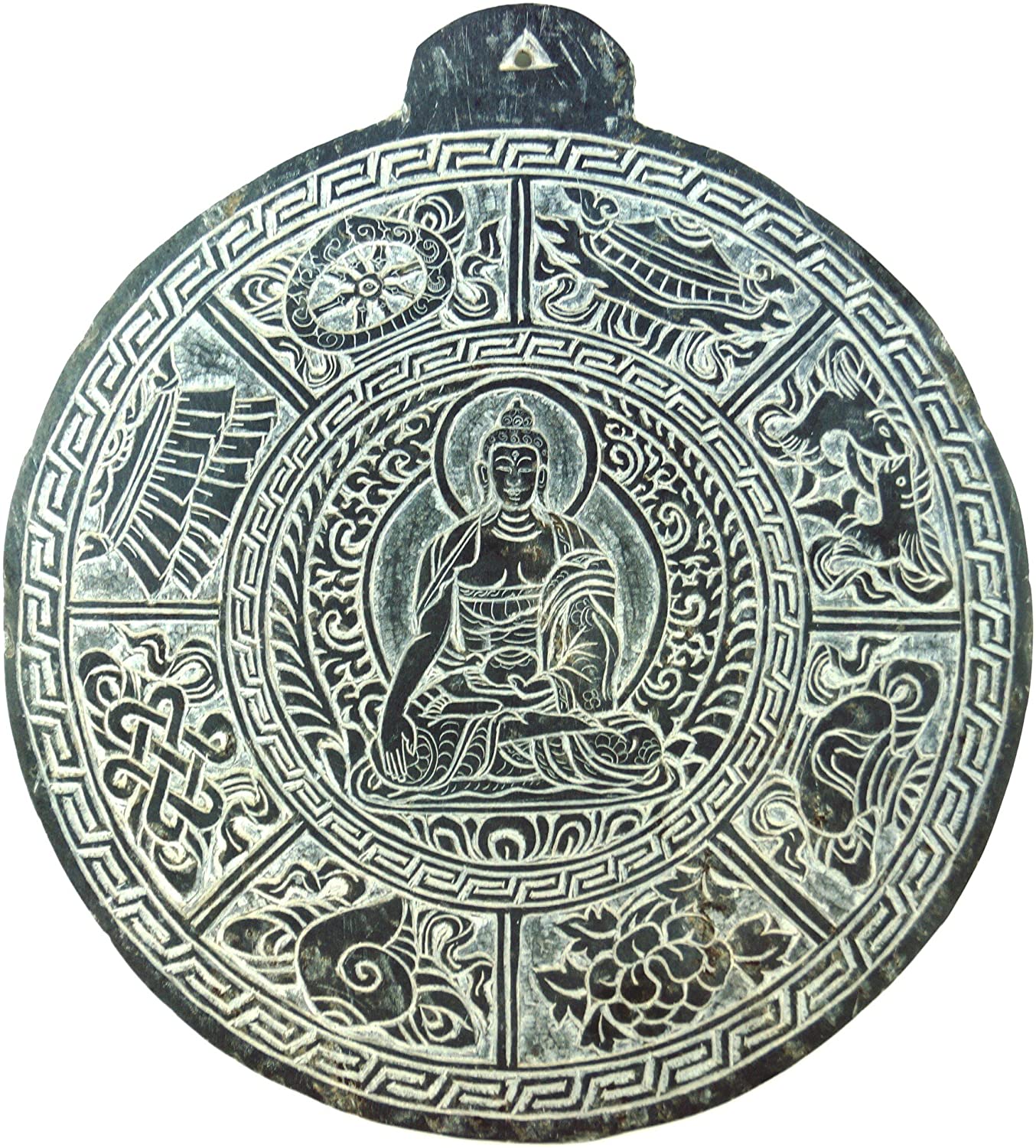 Guru-Shop GURU SHOP Tibetan Stone Picture Slate Relief Buddha Eye 1 Grey 27 x 0.5 cm Buddha