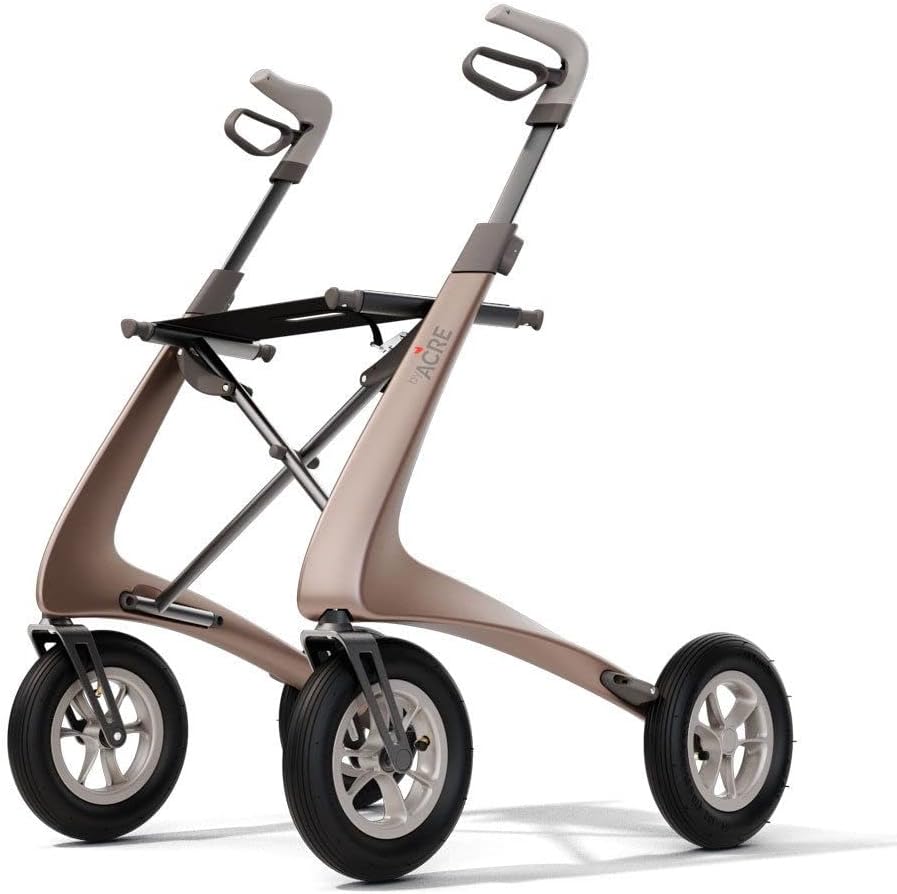 Rollator Carbon Overland by Acre Maximum Load 150 kg Air Filled Rubber Tyres Lightweight Rollator with 6.7 kg with Small Bag for Attaching to the Front