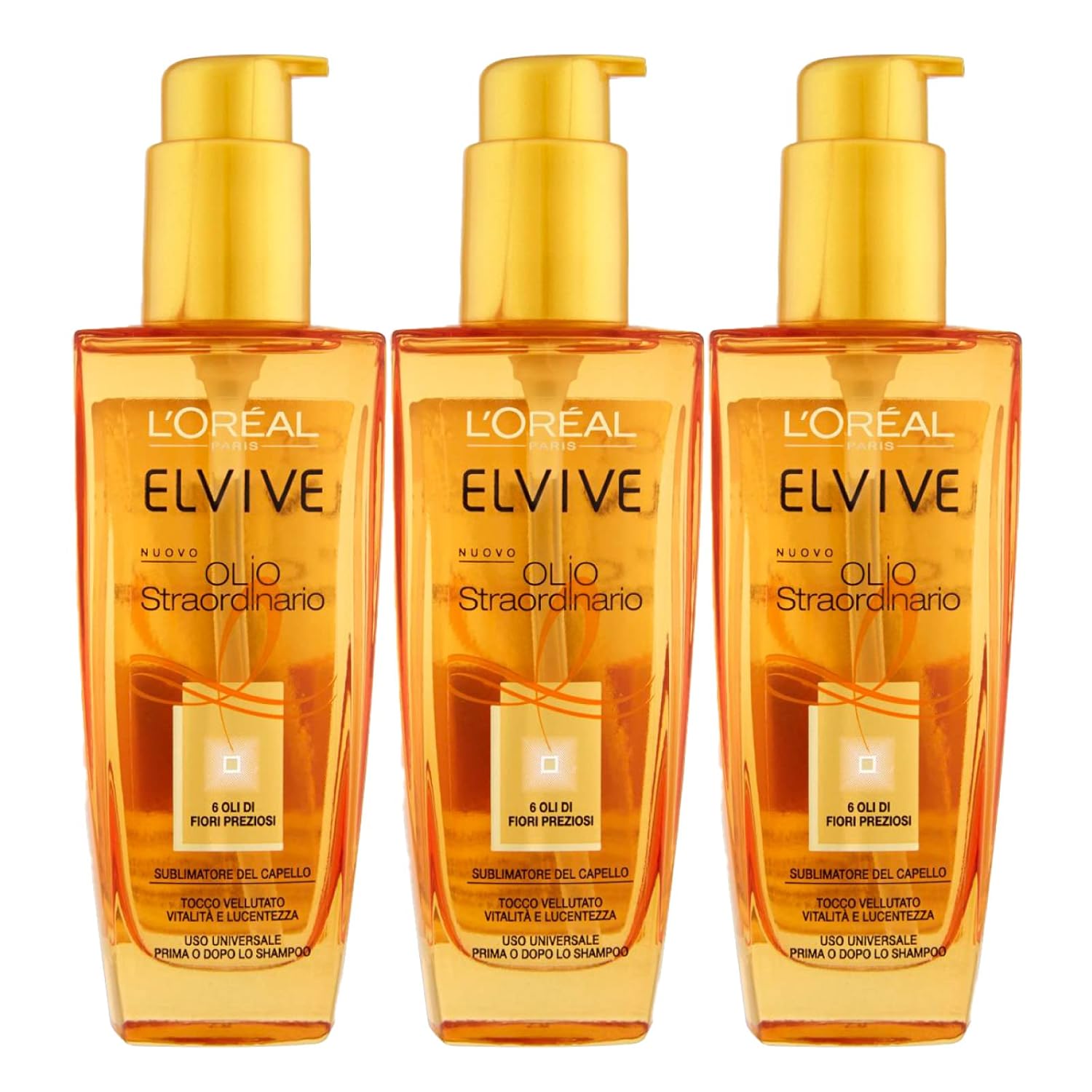 3 x L\'Oréal Paris Elvive Exceptional Oil for Dry and Dull Hair Nourishing with Light Formula 3 x 100ml Bottles