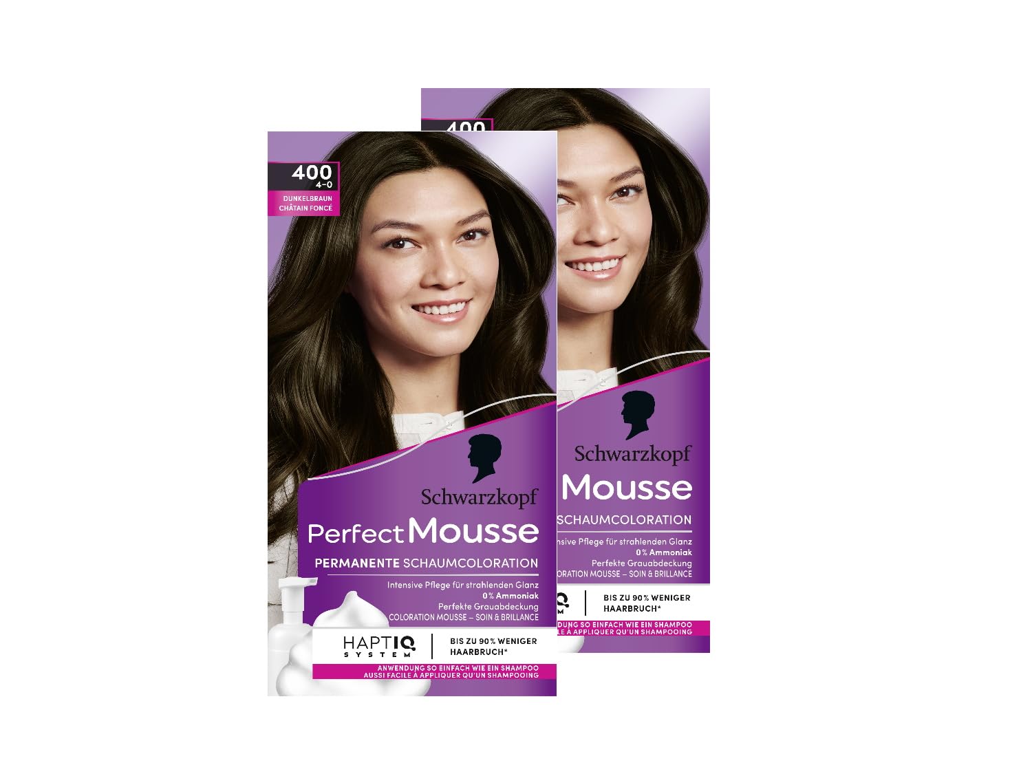 Schwarzkopf Perfect Mousse Permanent Foam Colouration 400/4-0 Dark Brown (2 x 93 ml), Hair Color with Perfect Gray Coverage, Colouration for Intensive Care and Radiant Shine