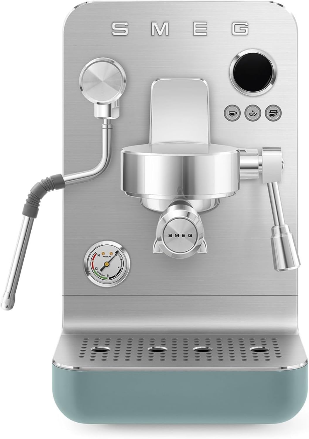 Smeg Store Smeg, MiniPro EMC02EGMEU Manual Espresso Coffee Machine, Triple Thermal Block, Professional Steamer Stick and Filter Holder, 1.7L Tank, Removable Drip Tray, 1700W, Emerald Green Matt