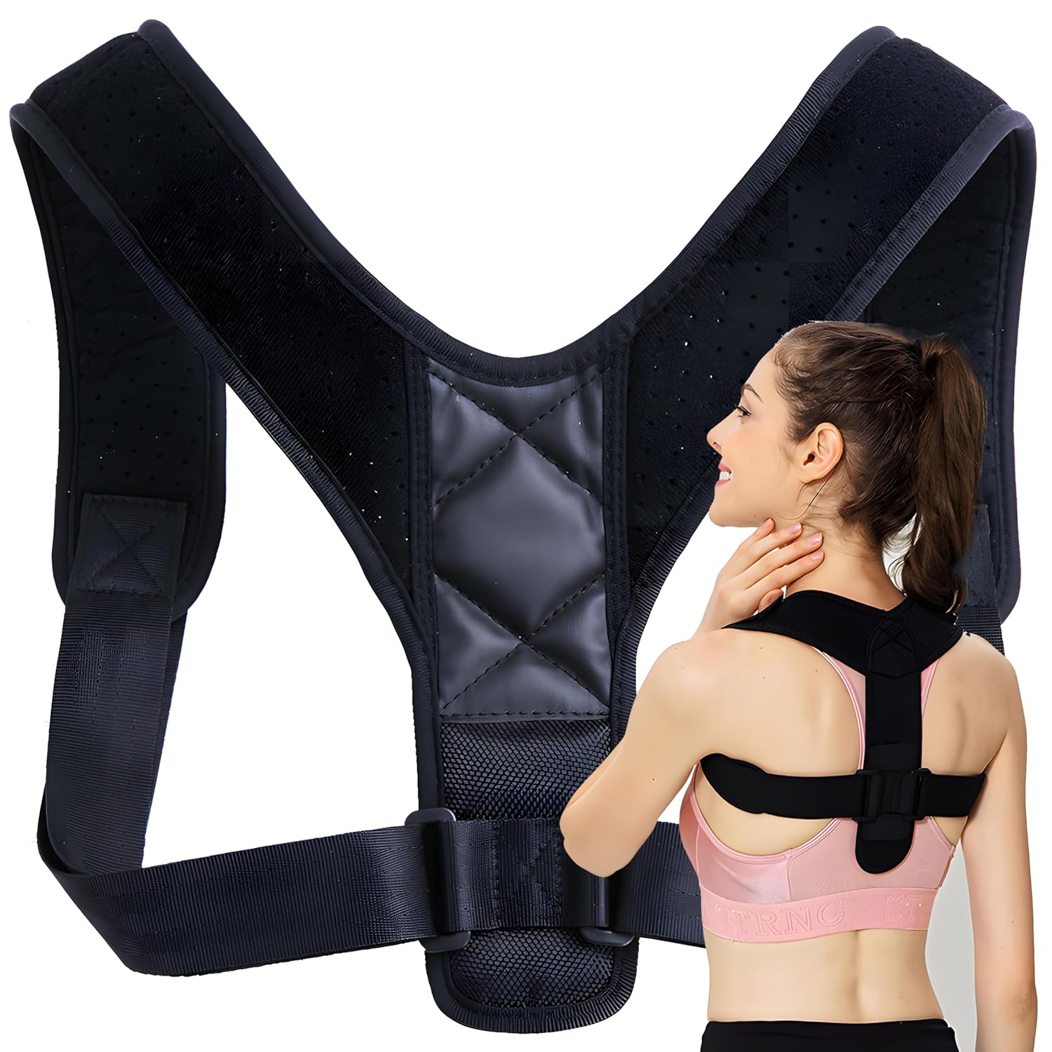 Retoo Store Retoo Back Straightener, Adjustable Shoulder Strap, Posture Correction, Back Stabilizer, Strap Back Support for Men and Women, Posture Correction, Fastening, Universal Size, Black