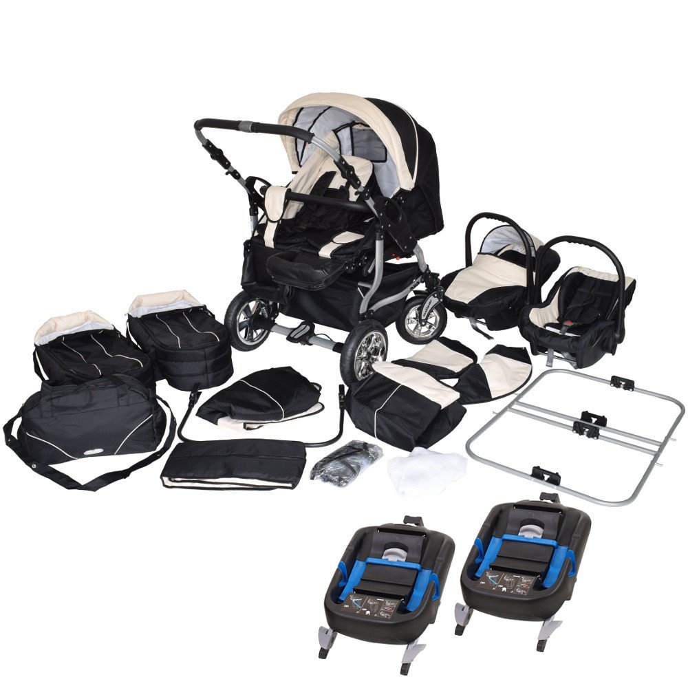 Unbekannt ADBOR Duo 3-in-1 Twin Pushchair with Carry Cot and 2 ISOFIX Stations Silver Frame, Twin Pram]