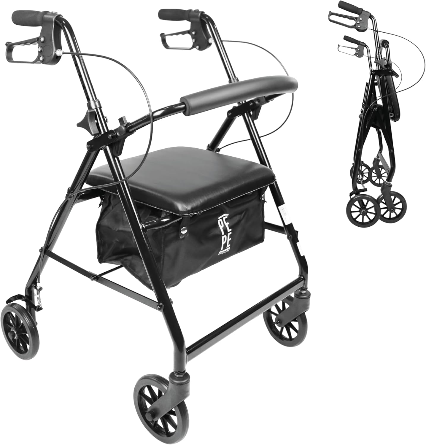 PEPE Mobility - Foldable Lightweight Rollator with Seat, Narrow for Home Indoor with Basket, Height Adjustable