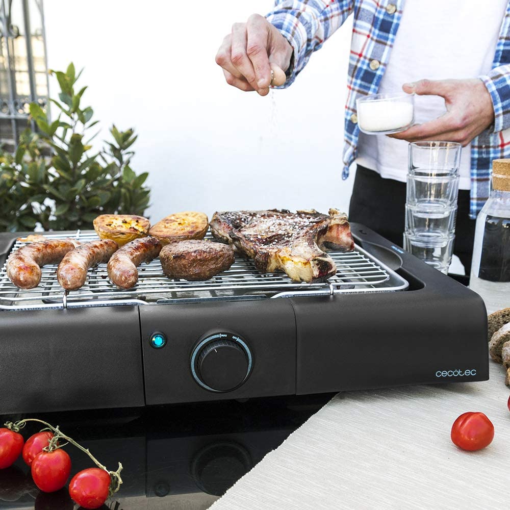 Cecotec Electric Grill Made of Stainless Steel, Grease Tray, Temperature Adjustable, Black
