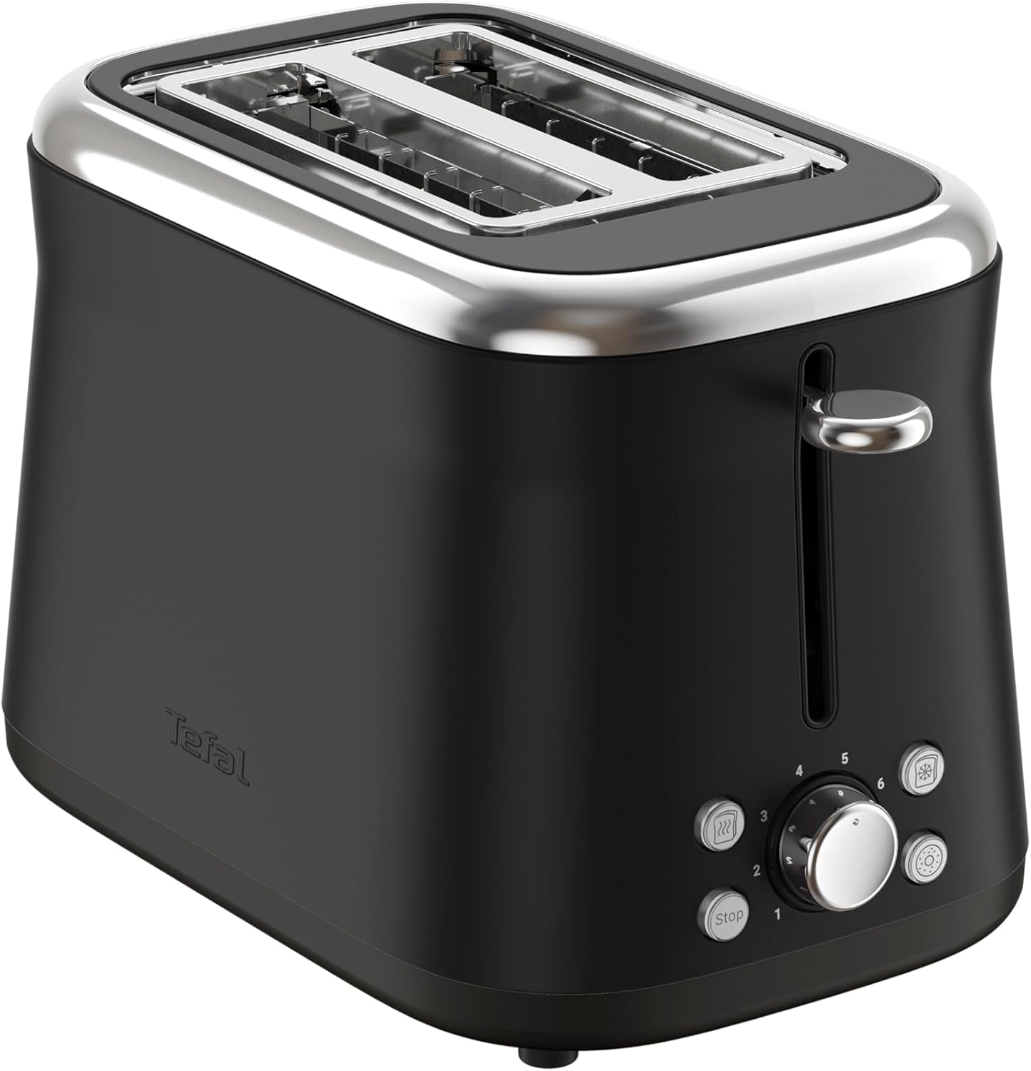 Tefal Collection TT7208E0 Double Slot Toaster, Extra High Lever, 8 Browning Levels, 4 Functions, Wide Slots, Removable Crumb Tray, Retro Stainless Steel Look, Black