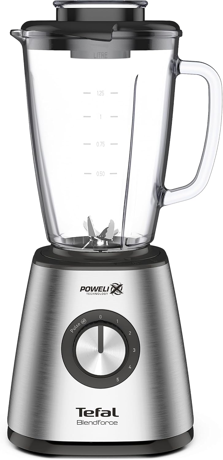 Tefal BL439D Blendforce 2 Blender | 800W | Powerful Mixing | 5 speeds | Pulse Function | 6 Powelix Knives | Stainless Steel Body | 1.75L Thermal Glass Container | Ice Crusher | stainless steel