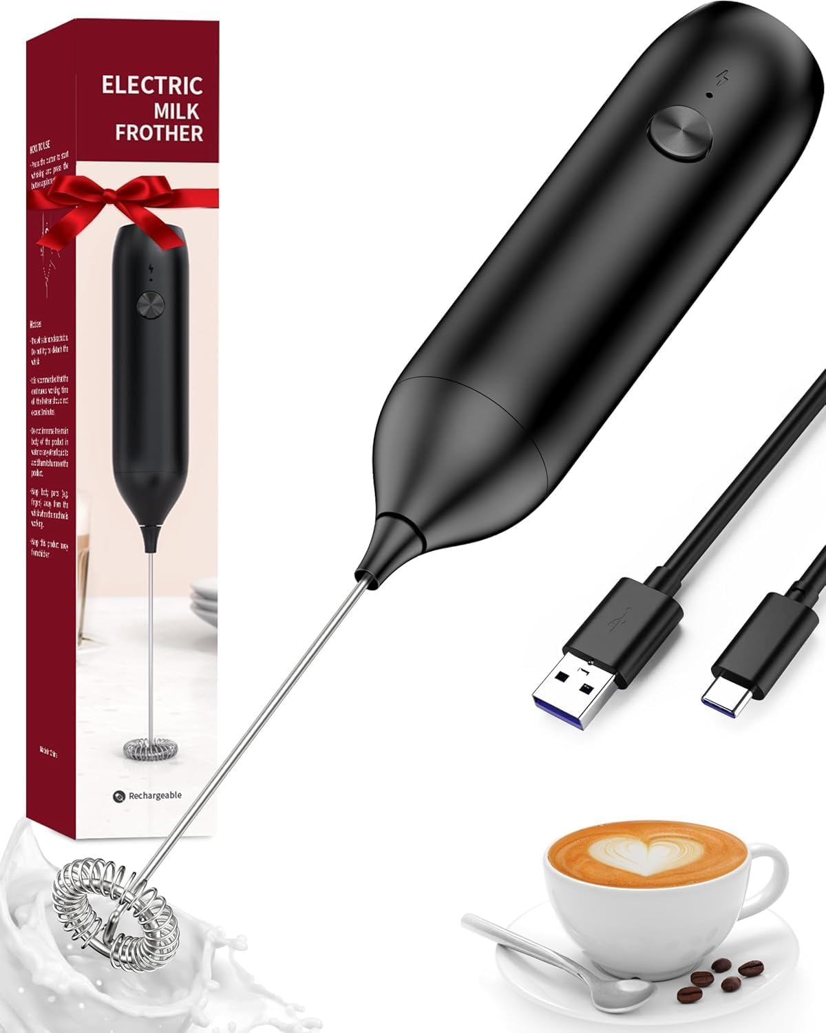 Electric Milk Frother for Latte, Milk Frother for Cappuccino, Macchiato (Grey)