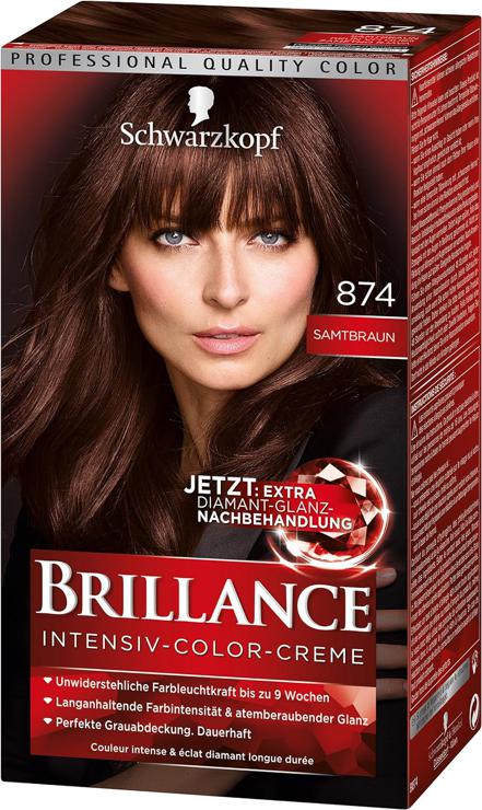 Schwarzkopf Brillance Intensive Color Cream 874 Velvet Brown Level 3 with Extra Diamond Shine Aftertreatment Pack of 3 x 143 ml
