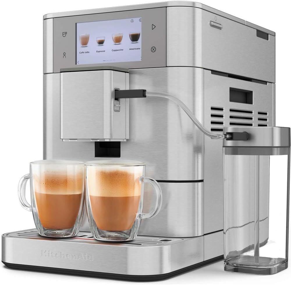 Kitchenaid Fully Automatic Coffee Machine I KF8 I Hot Drinks from Espresso to Cappuccino I 40 Preset Drinks, Automatic Frothing and Heating of Milk I with Milk Container (Stainless Steel)
