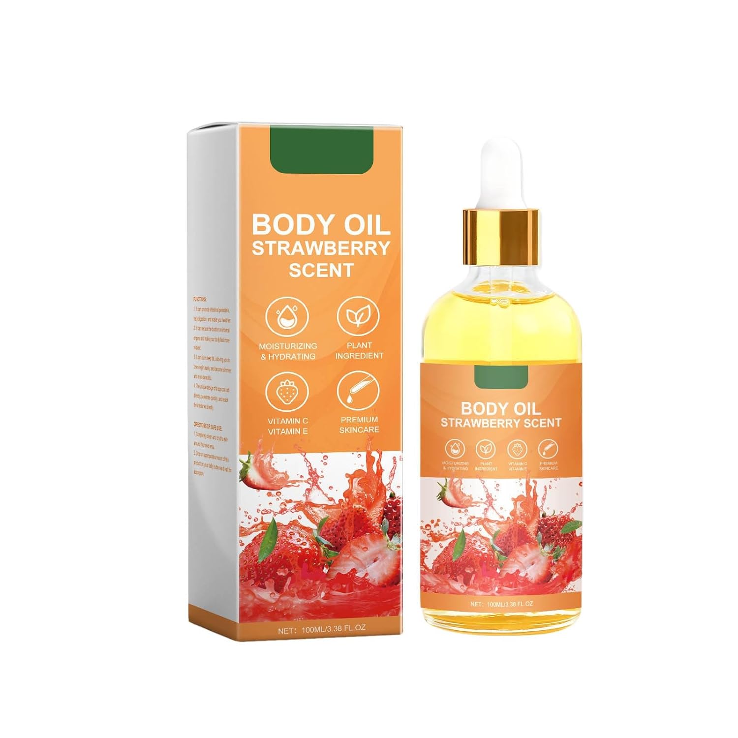 Generic Strawberry Moisturising Oil, 100 ml, Moisturising Anti-Aging Oil, Nourishing Massage Body Oil KjA660 (Orange, 14.2 x 4 x 4 cm)