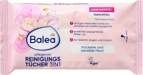 Balea Cleansing wipes, travel size, 10 count