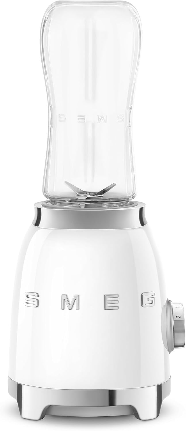 Smeg, Compact Table Mixer PBF01WHEU, 2 Speed ​​Settings, Motor Fuse, 2 x 600 ml Bottles Included, Non-Slip Base, Integrated Cable Storage, 300 W, White