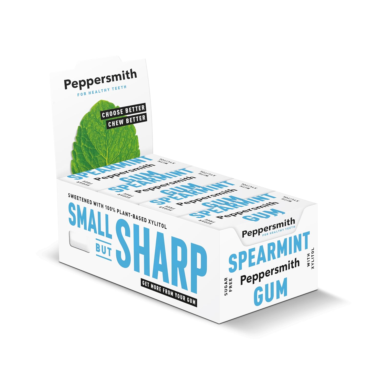 Peppersmith Xylitol Natural English Spearmint Gum 12 x 15g Pack