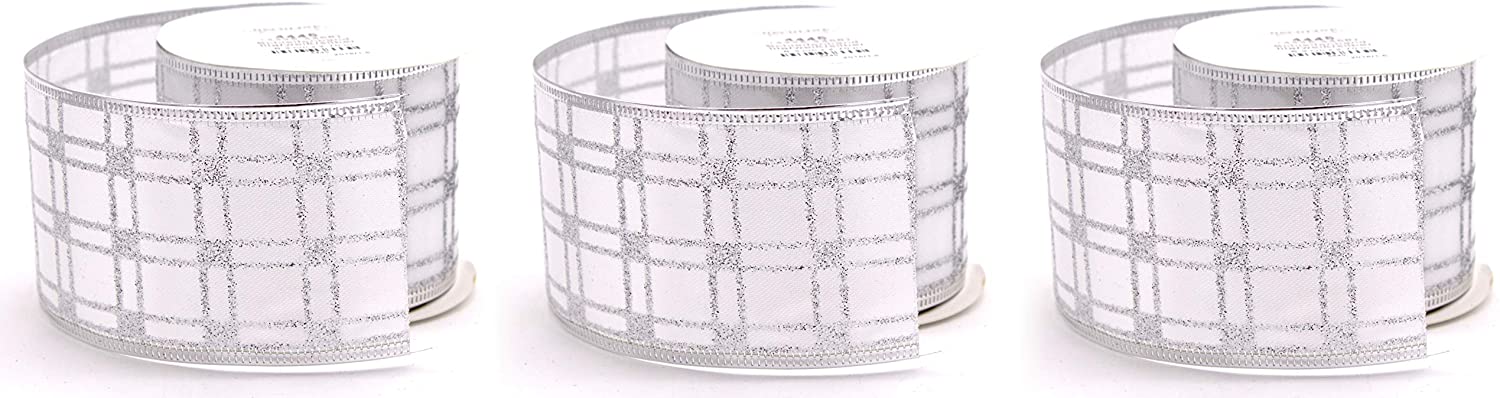 DARO DEKO Daro Decorative Fabric Ribbon 6.3 Cm X 2.70 M In White / Silver / Purple - 