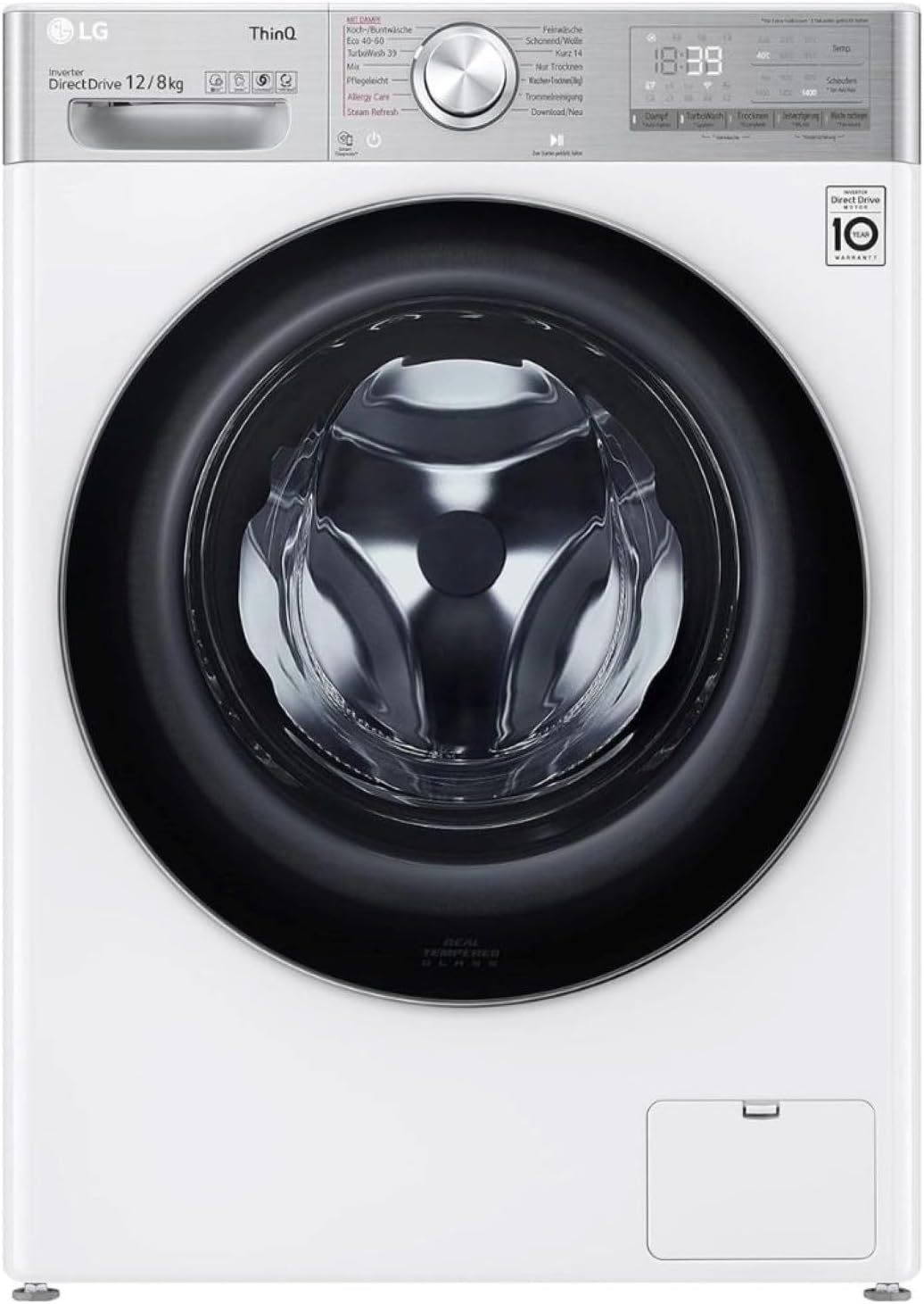 LG Electronics V9WD128H2 Washer Dryer with AI DD | 12kg Wash | 8kg Drying | 1400rpm | Steam, White