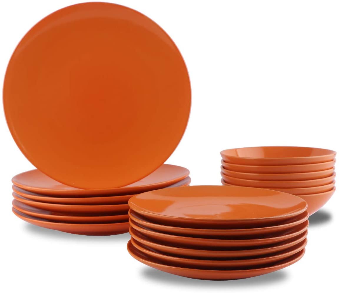 AmazonBasics Amazon Basics Stoneware 18 Piece Mandarin Orange Dinner Service for 6 People