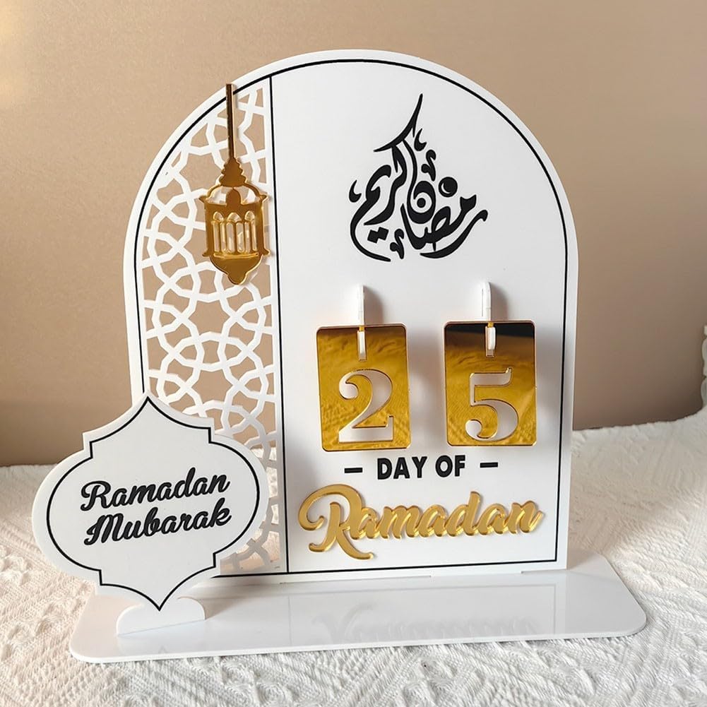 Jayruit Ramadan Advent Calendar, Acrylic Ramadan Countdown Calendar Decorations Day of Calendar With Base Replace Numbers for Home Eid Decor