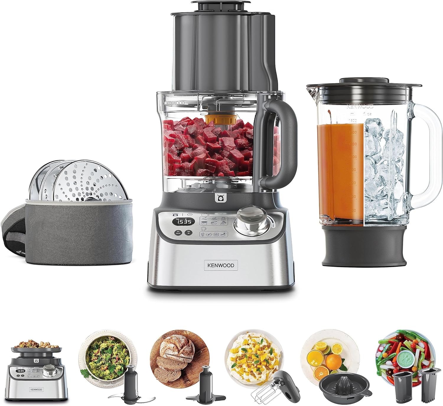 Kenwood Multipro XL Weigh+ FDM72.990SS Compact Food Processor with Integrated Scales & Timer, Expressdice, 3 L Work Container, Variable Speed, XL Filling Chuck, 1000 Watt, Silver