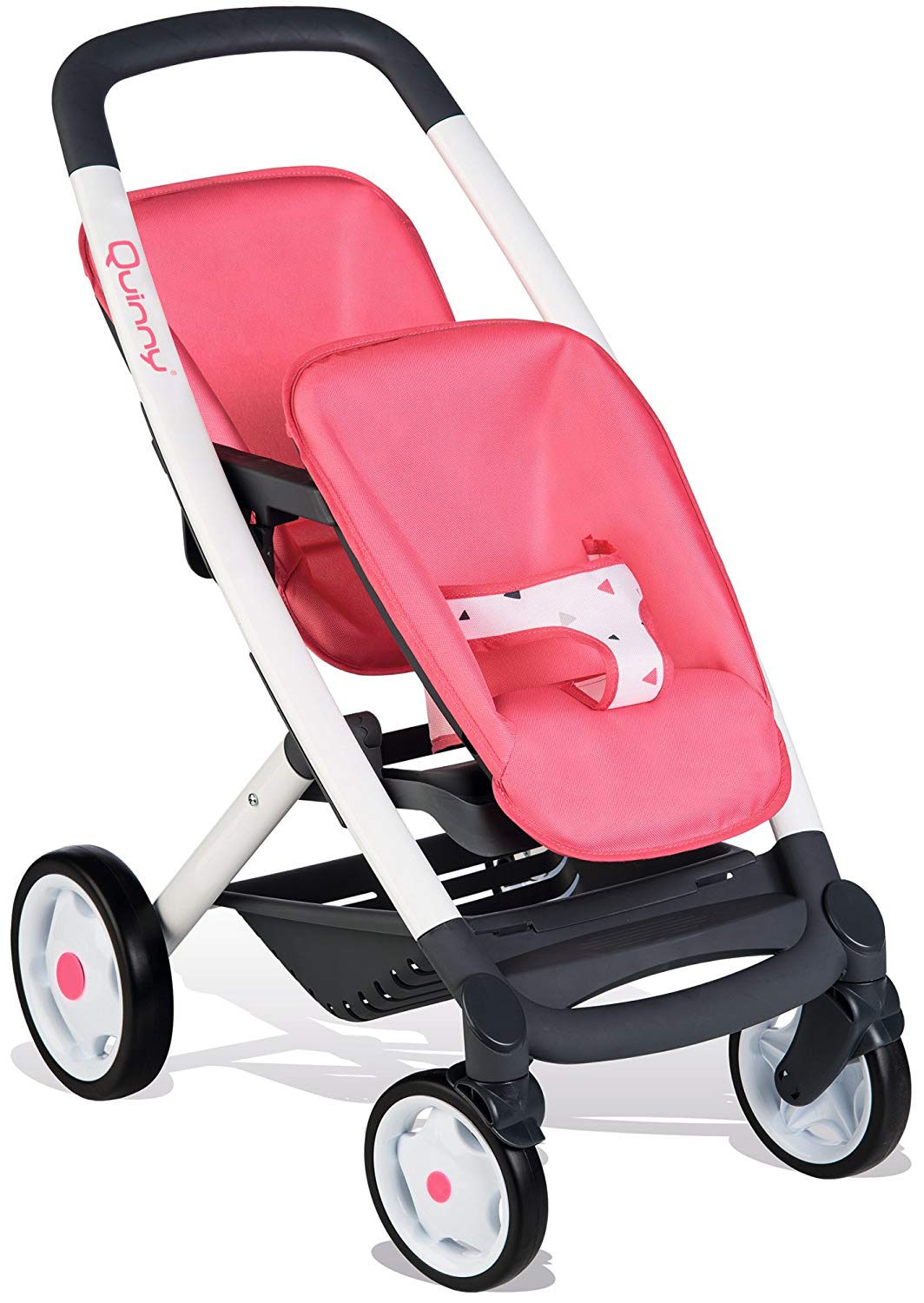 Smoby 253298 - Quinny Twin Pushchair Pink - for Dolls up to 42 cm - Doll\'s Pram for Two Dolls in Quinny Design, for Children from 3 Years