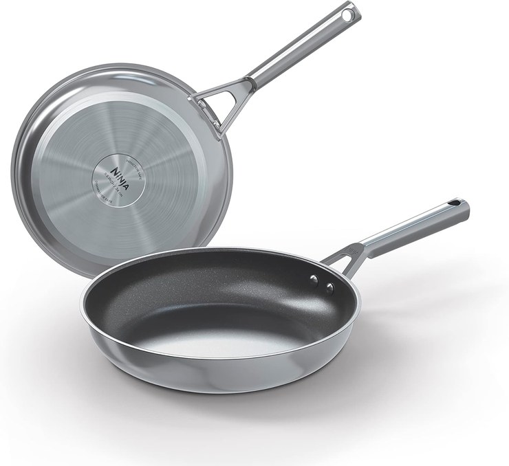 Ninja ZEROSTICK C62100UK Stainless Steel Cookware 2 Piece Roasting Set, 20/26 cm, Durable, Non-Stick, Induction Safe, Oven Safe to 260 C