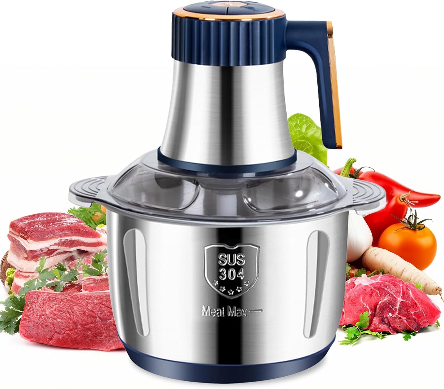 Bolam Electric Meat Mincer, 5 L, 500 W Stainless Steel Meat Grinder, Electric Kitchen Chopper with 5 Speed ​​Levels, Chopper for Chopping Meat, Onions, Fruit and Vegetables (Blue)