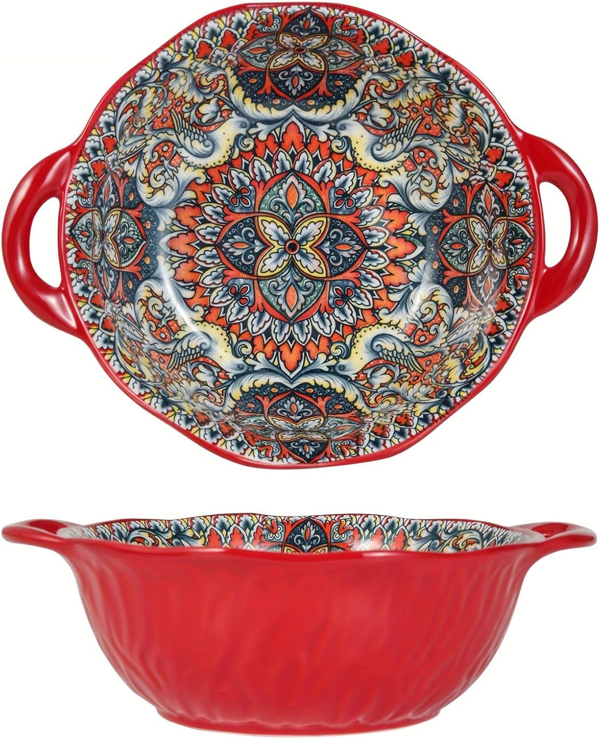 TuYines Ceramic Salad Bowl, Large Soup Bowl, Colorful Large Cereal Bowls with Handles, Diameter 20 cm, Soup Bowls with Handle, Dessert Bowls, Fruit Bowl