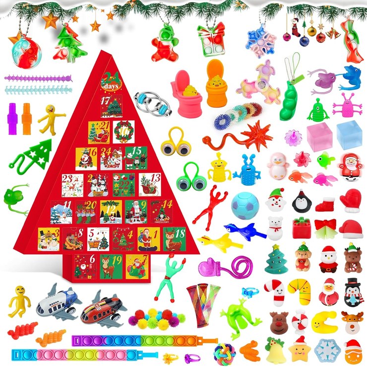 donciety Fidget Advent Calendar 2024, 24 Days Christmas Holidays Countdown Advent Calendar for Xmas Party Favour, Fidget Toys Surprise Gifts Sensory Toy for Girls Boys (40~60 Pieces)