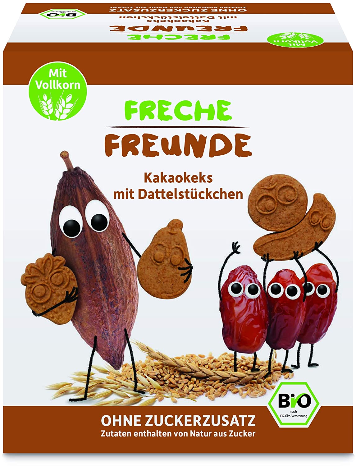 FRECHE FREUNDE Bio Kakaokekse mit Dattelstückchen, ohne Zuckerzusatz, mit Vollkorn, vegan, 6x 125g