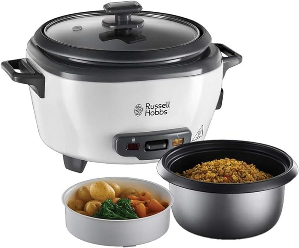 Russell Hobbs rice cooker small 0.8l (incl. steamer insert, keep warm function, non-stick coated cooking pot, rice spoon & measuring cup) slow cooker for vegetables & fish 27030-56