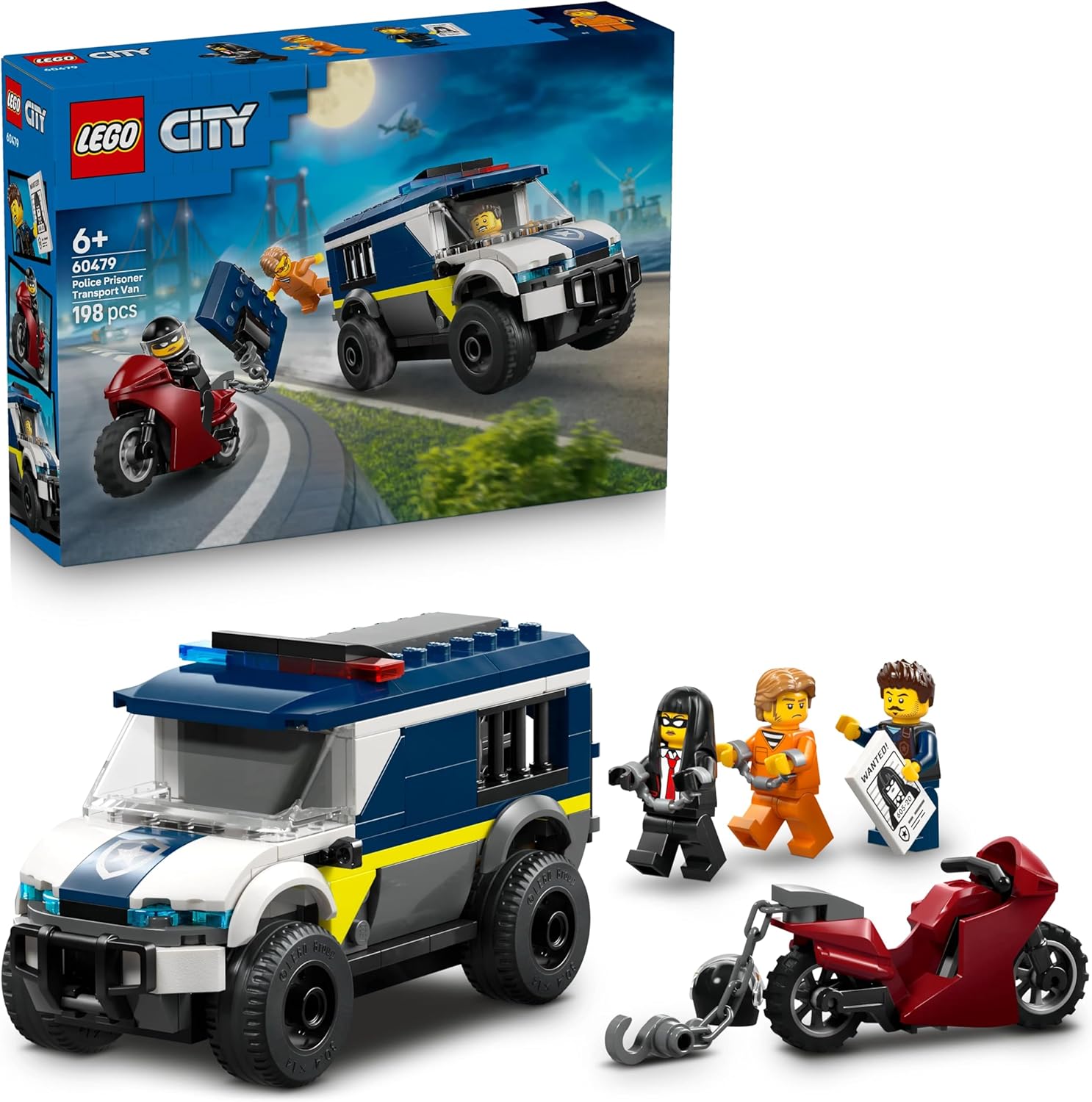 LEGO City Prisoner Transporter - Toy Truck Construction Set with Motorcycle, 3 Mini Figures and Removable Prison Door - Birthday Gift for Boys from 6 Years - 60479