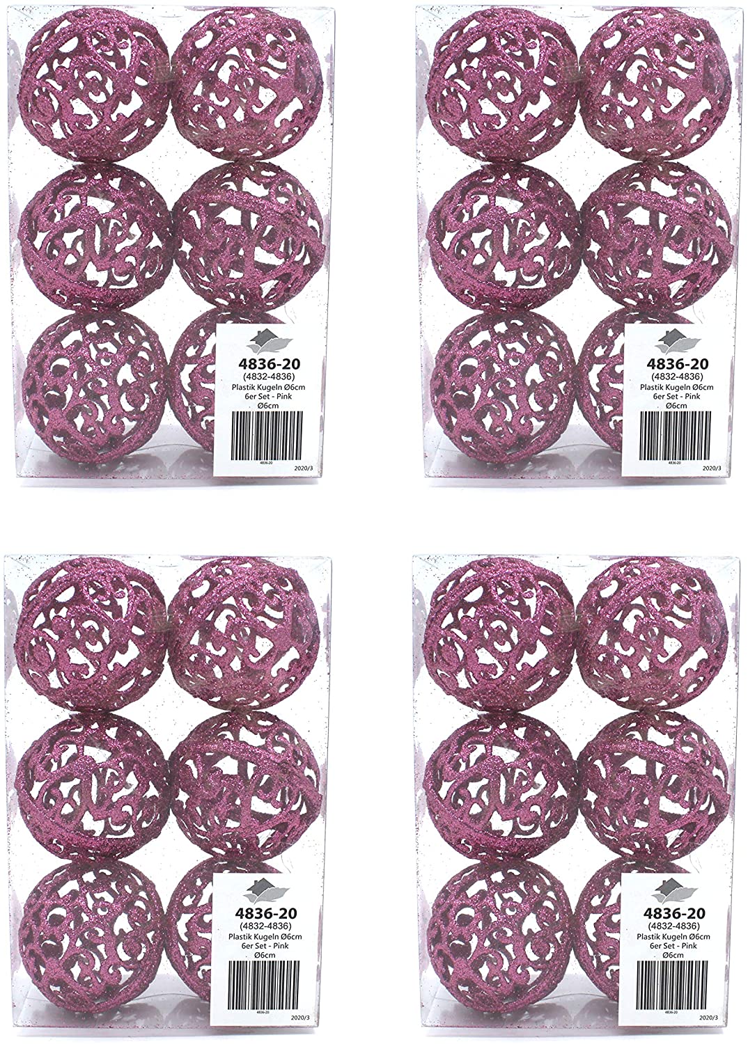 Daro Deko Weihnachts-Kugel 6Cm Glitzer 4 Sets - 24 Kugeln Pink