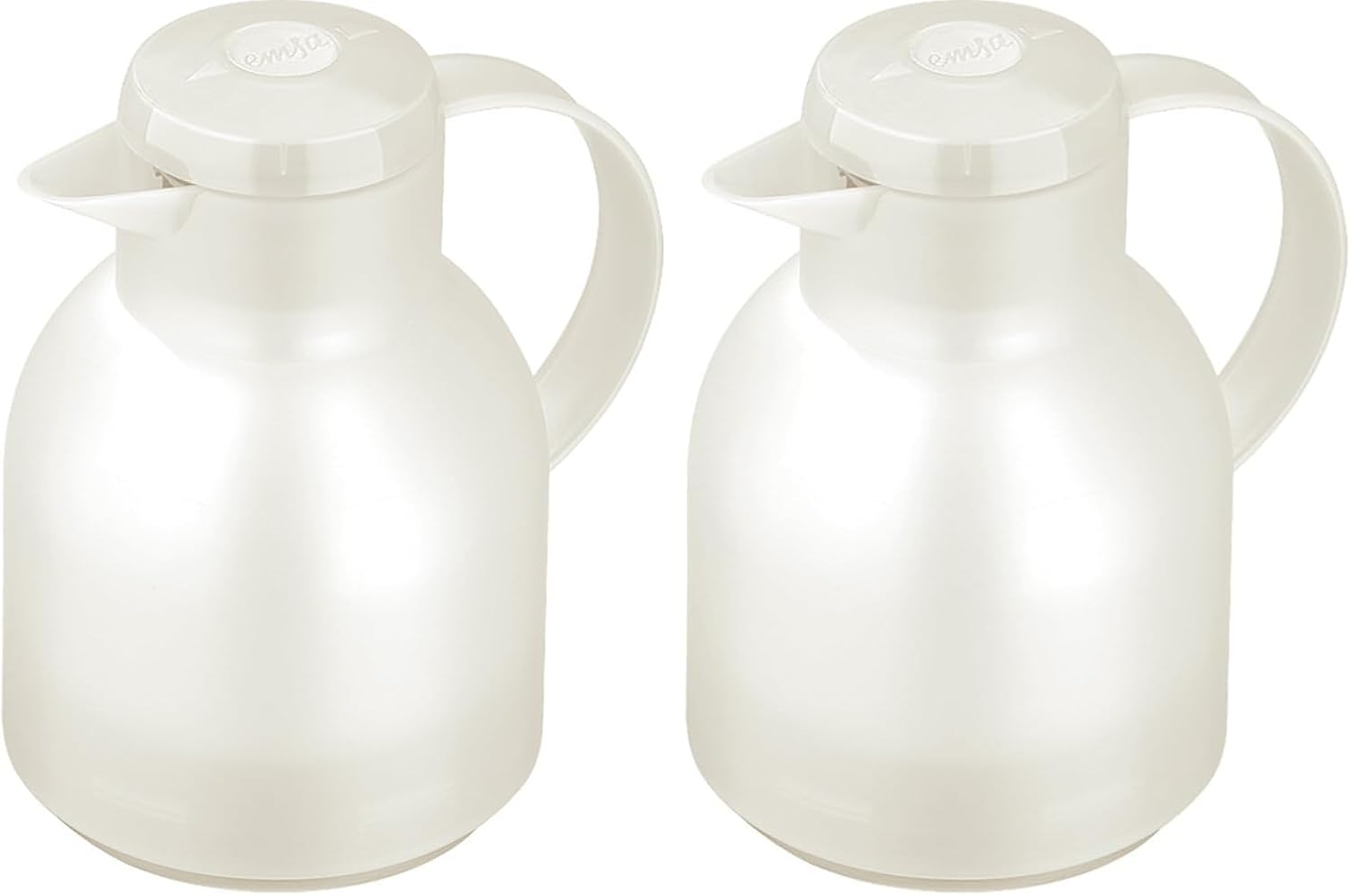 Emsa Samba 504687 Insulated Jug, 1 Liter, Quick Press Closure, 100% Leak-Proof, 12 Hours Hot, 24 Hours Cold, Translucent White, Plastic (Pack of 2)