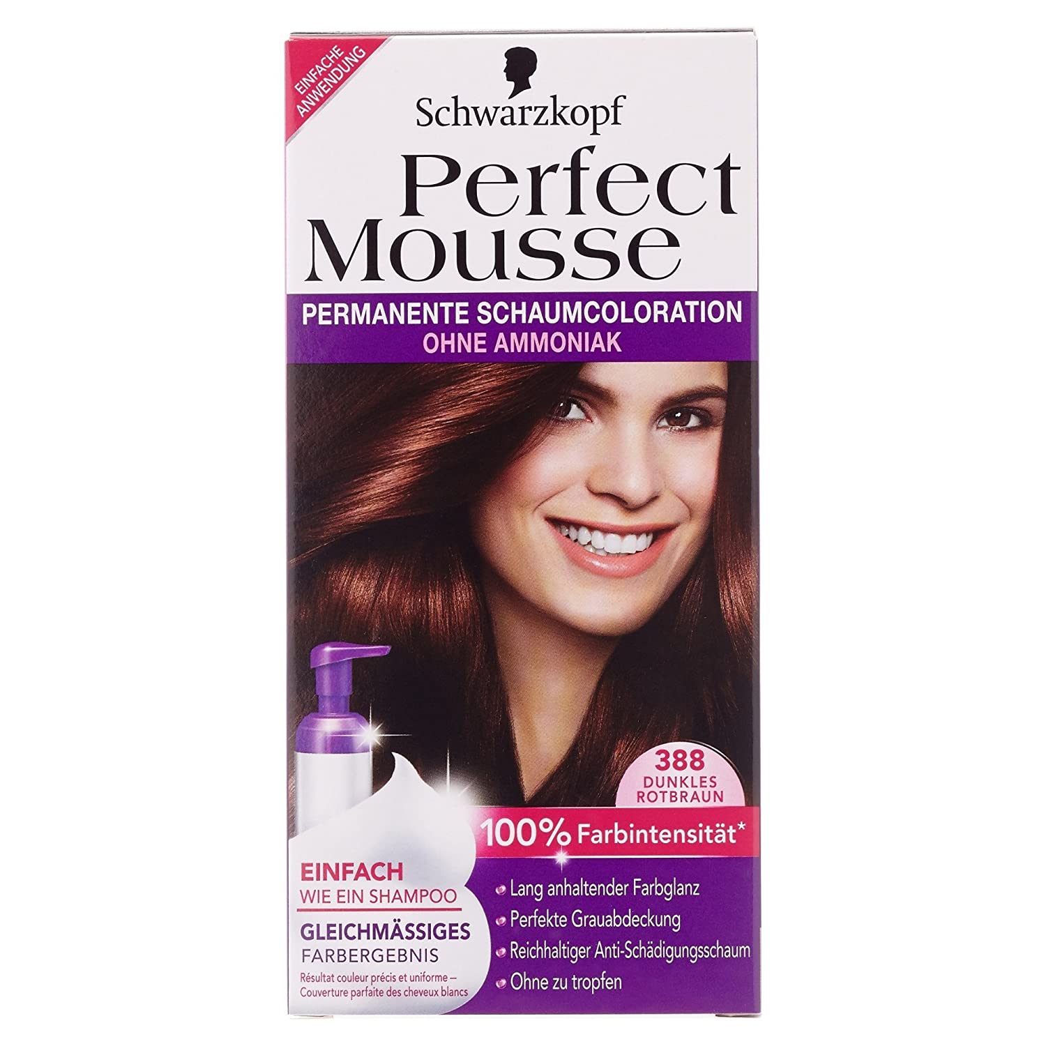 Schwarzkopf Perfect Mousse Permanent Color Level 3, 388 Dark Auburn, ‎388