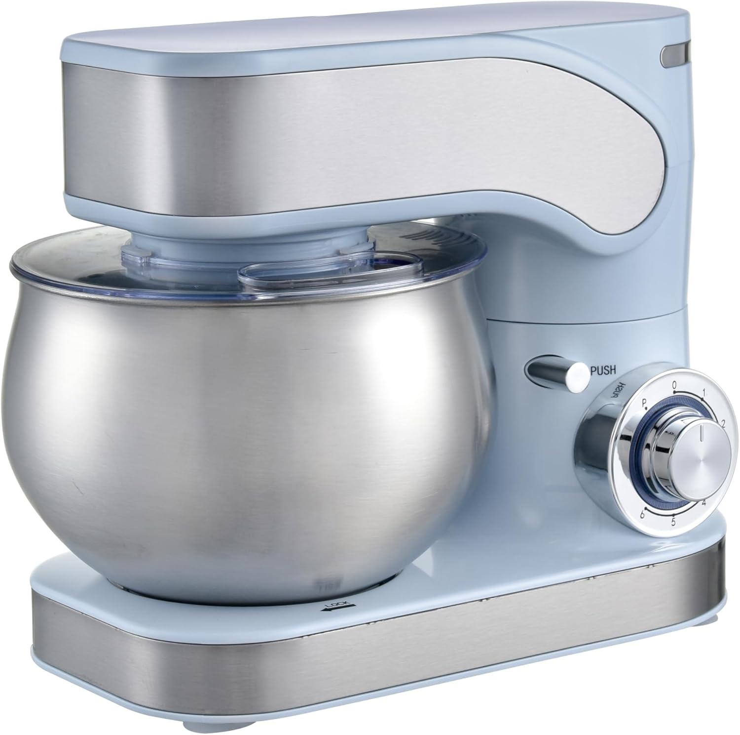 DMS® Food Processor, 1600 Watt, 6.5 L Stainless Steel Bowl, 6 Speeds, Dough Hook, Whisk, Splash Guard, Dough Machine, Mixer, Kneading Machine, Powerful, KM-1600 (Blue)