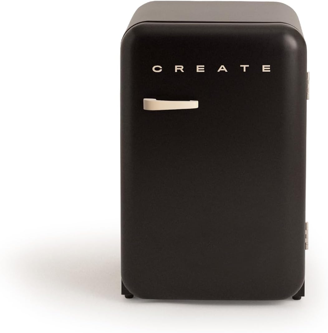 CREATE Retro Fridge 83.5 Sand/Fridge in Black, Sand Handle, 98 W, Low Consumption, 2 Shelves, Temperature Control, Bottle Holder, 56 x 54 x 84 cm