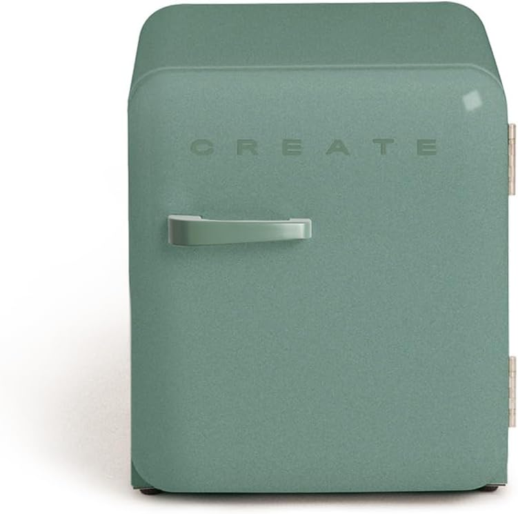 CREATE Retro Fridge 50 Sage Green Fridge Sage Green Handle 85 W Mini Bar One Shelf Retro Design 50 cm Two Shelves 48L Capacity Energy Saving 50 x 44 x 49.8 cm