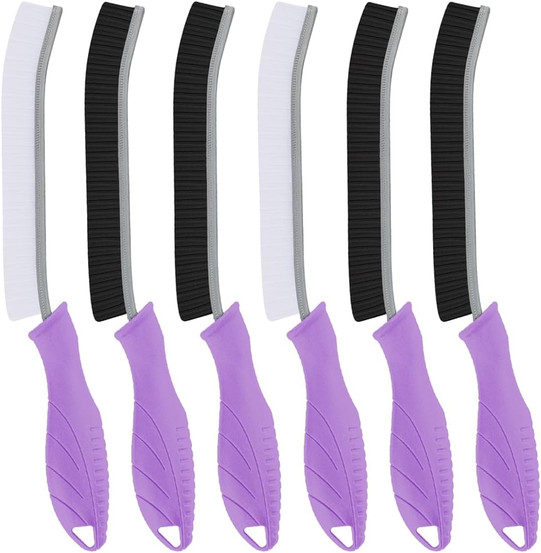 TQRR Hard Bristle Grout Cleaning BrushThin Grout Cleaning Brush, Small Cleaning Brush, Kitchen Brush, Cleaning Tool for Toilet, Bathroom, Home, Bathtub, Sink (6, Purple)