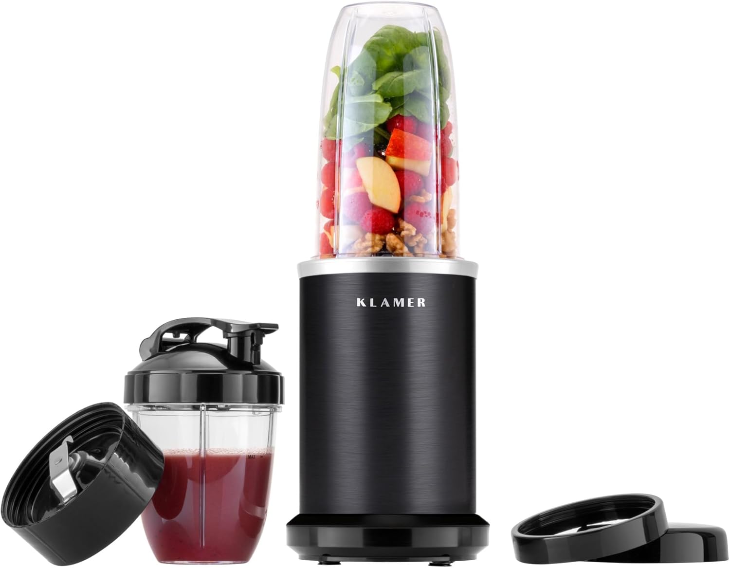 KLAMER Bullet Mixer 1000 Watt, Smoothie Maker, Electric Shake Mixer with 2 Mixing Containers, 2 Blade Attachments and Other Accessories