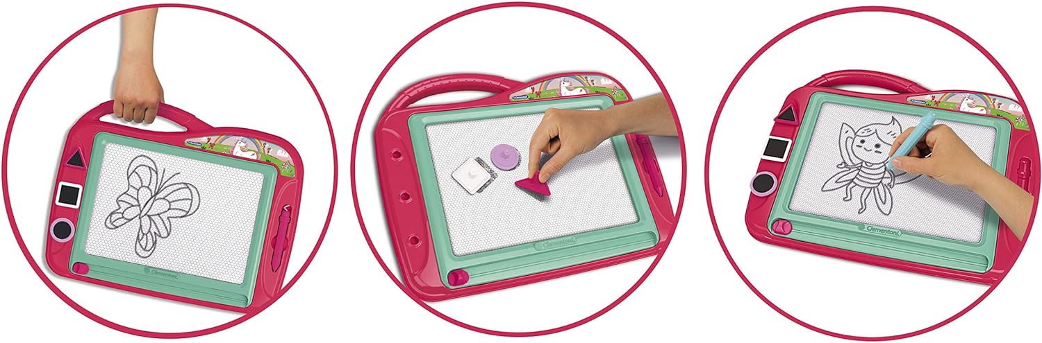 Clementoni 18569 Unicorns Magnetic Drawing Board for Drawing and Painting, Erasable & Reusable with 3 Stencils, Creative Toy for Children Aged 4 and Up